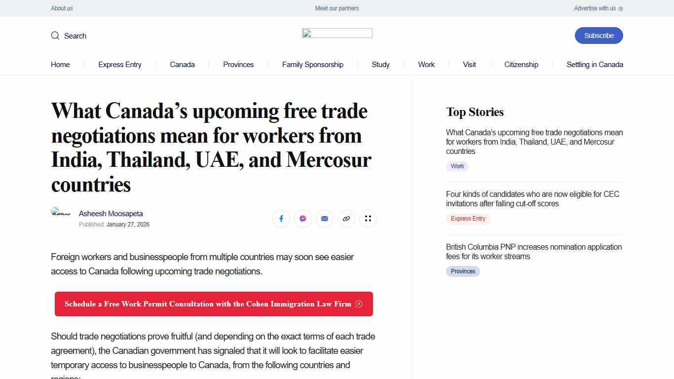 What Canada’s upcoming free trade negotiations mean for workers from India, Thailand, UAE, and Mercosur countries CIC News